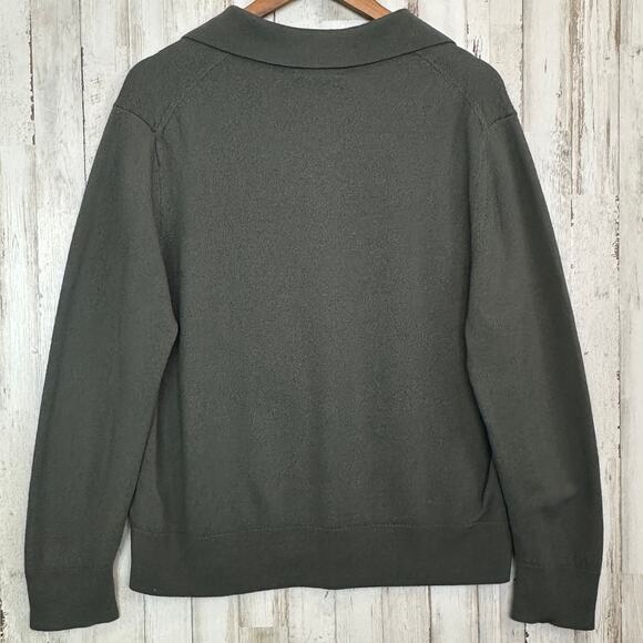 Banana Republic 100 Merino Wool Polo Sweater XL Olive Green Preppy Old Money EUC - Picture 2 of 8